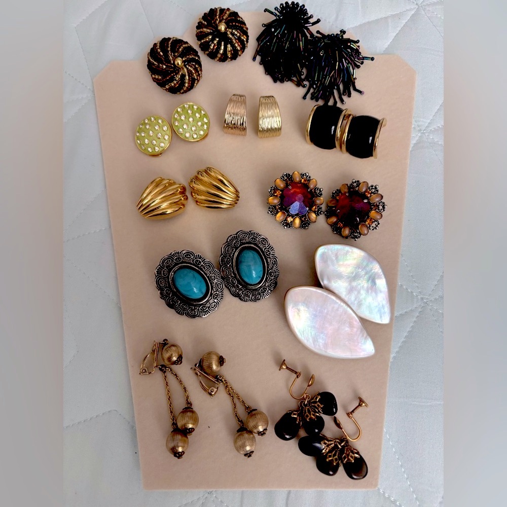 Sale!  Classic clip on earrings, 11 pairs